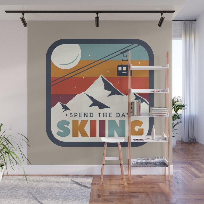 Spend The Day Skiing-Ski Badge Wall Mural Gallery Image 1