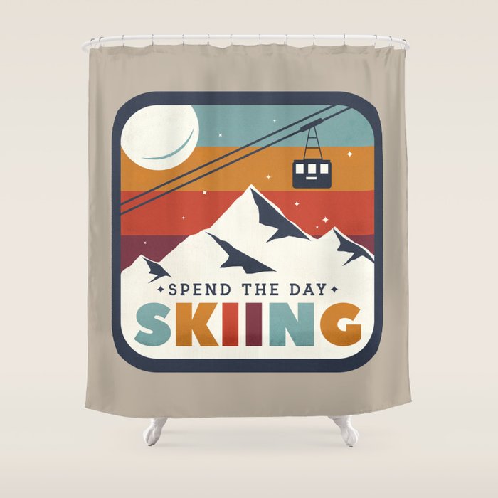 Spend The Day Skiing-Ski Badge Shower Curtain Gallery Image 1