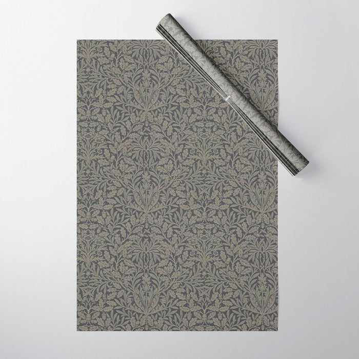 William Morris Acorn Pure Charcoal Gilver Wrapping Paper Gallery Image 1