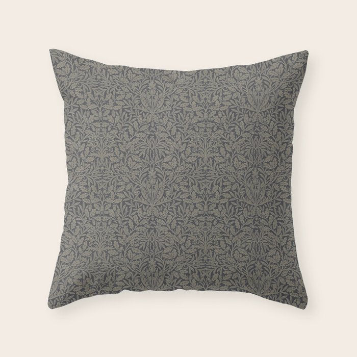 William Morris Acorn Pure Charcoal Gilver Throw Pillow Gallery Image 6