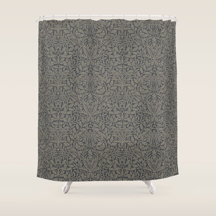 William Morris Acorn Pure Charcoal Gilver Shower Curtain Gallery Image 1