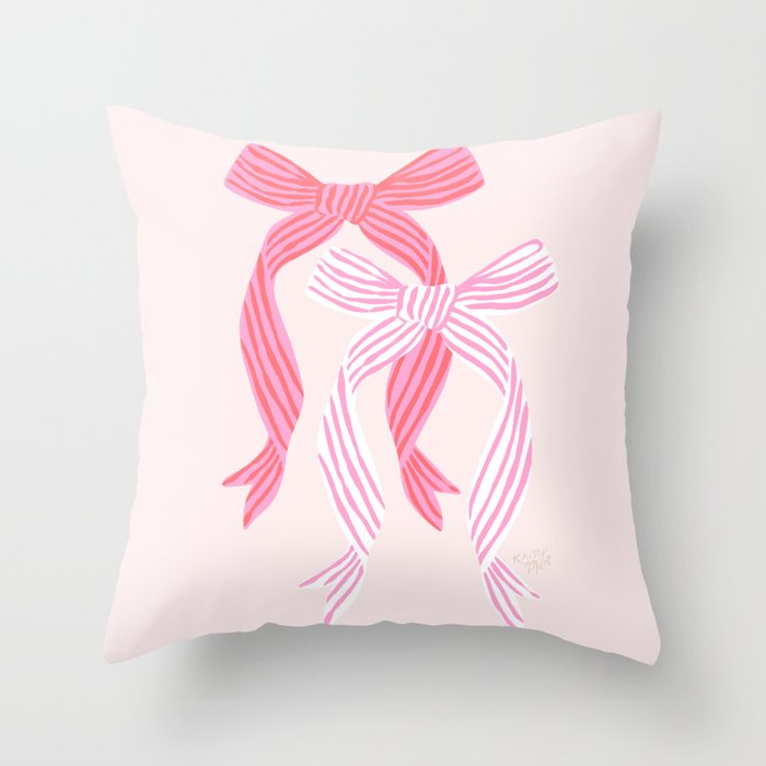 Striped Bows in Pinks Throw Pillow Gallery Image 1