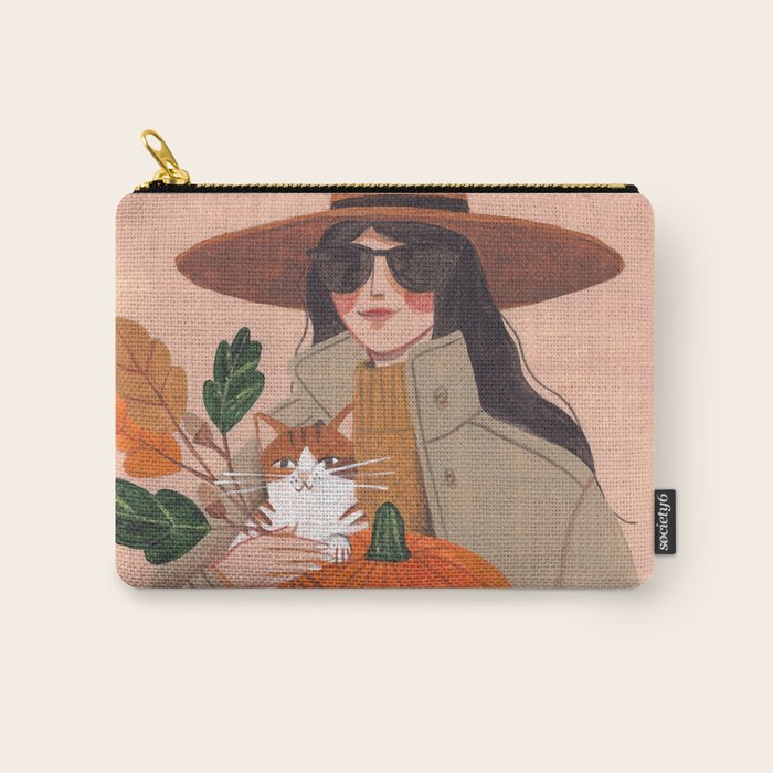 Woman in autumn in warm earth tones Carry All Pouch Gallery Image 1