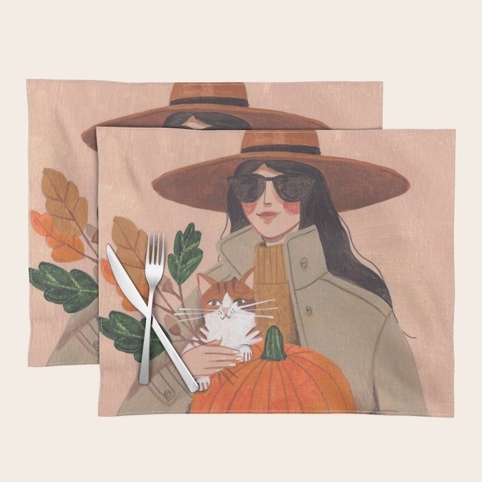 Woman in autumn in warm earth tones Placemat Gallery Image 1