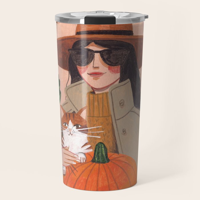 Woman in autumn in warm earth tones Travel Mug Gallery Image 1