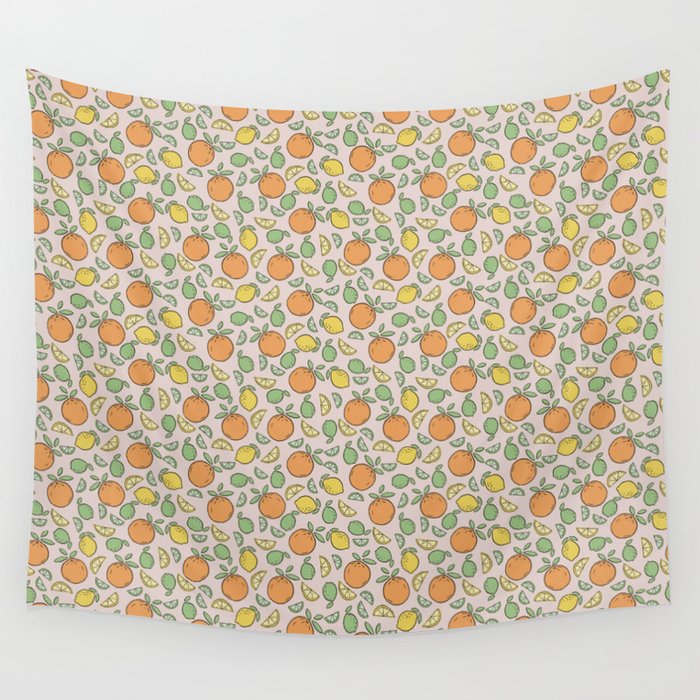 Summer Citrus in Pink Wall Tapestry Gallery Image 4