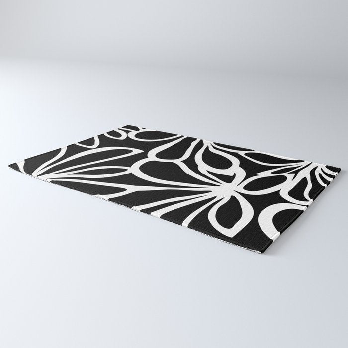 Abstract black and white flower art pattern Rug Gallery Image 3