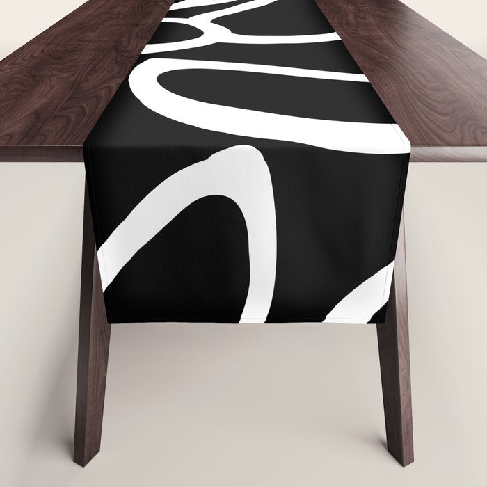 Abstract black and white flower art pattern Table Runner Gallery Image 1