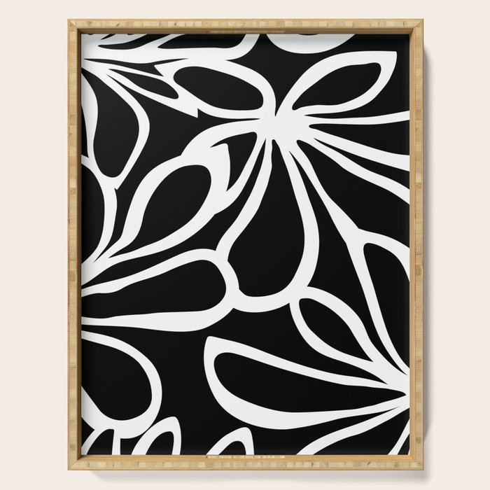 Abstract black and white flower art pattern Serving Tray Gallery Image 1
