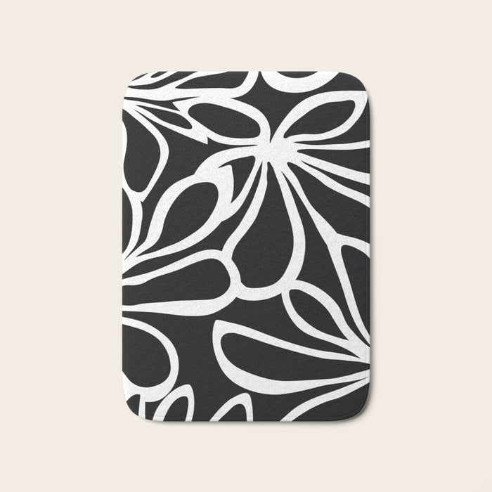 Abstract black and white flower art pattern Bath Mat Gallery Image 1