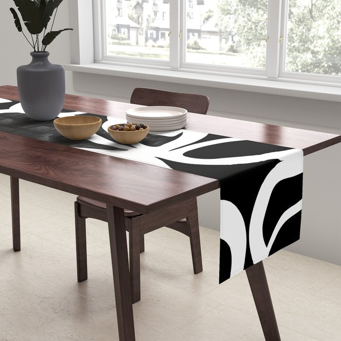 Abstract black and white flower art pattern Table Runner Gallery Image 2