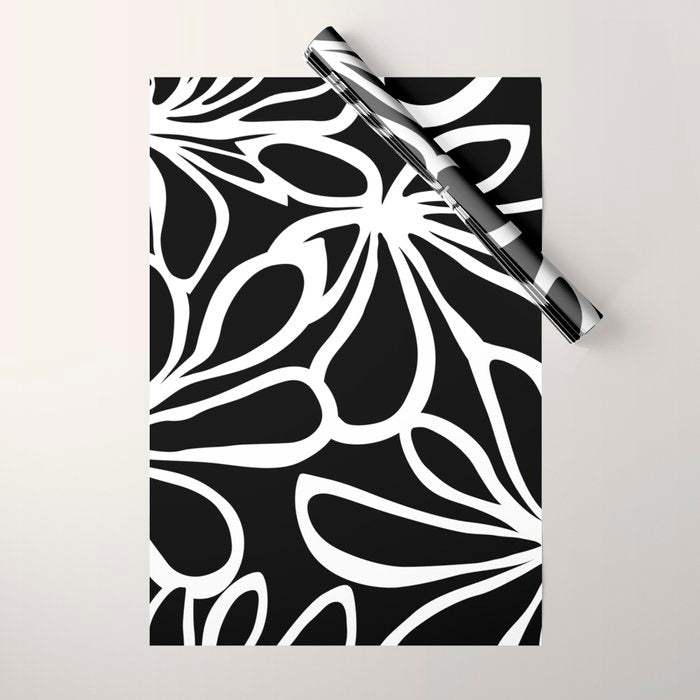 Abstract black and white flower art pattern Wrapping Paper Gallery Image 1