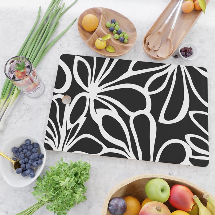 Abstract black and white flower art pattern Cutting Board Gallery Image 2