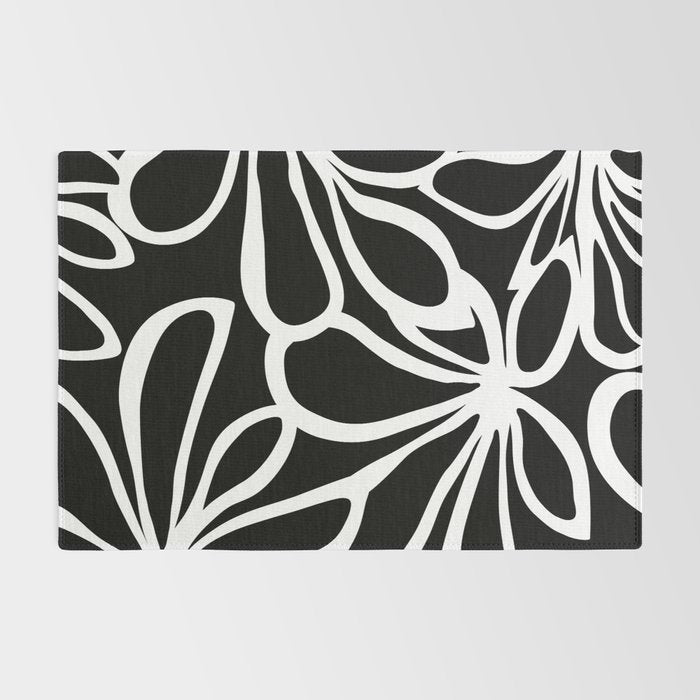 Abstract black and white flower art pattern Rug Gallery Image 2