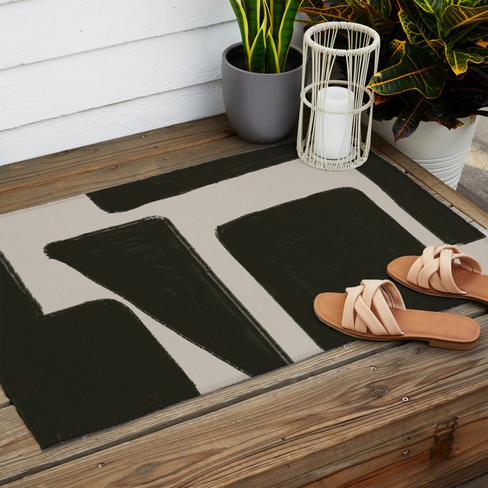 Black Geometric Shapes  Outdoor Rug Gallery Image 2