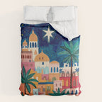Oriental city under a starry sky in bright colours Comforter Gallery Image 6