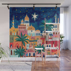 Oriental city under a starry sky in bright colours Wall Mural Gallery Image 1