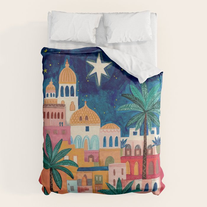 Oriental city under a starry sky in bright colours Duvet Cover Gallery Image 6