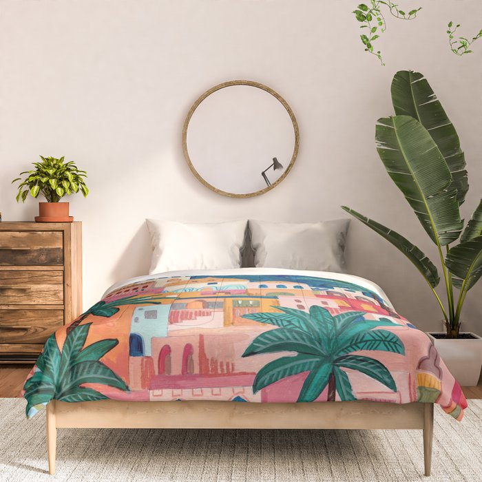 Oriental city under a starry sky in bright colours Comforter Gallery Image 3