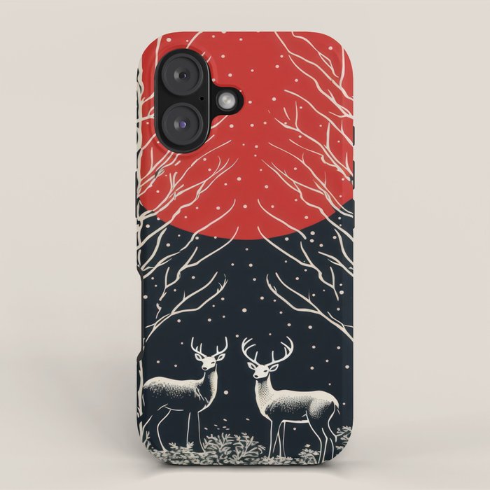Red Moon Deer Pair iPhone Case Gallery Image 1