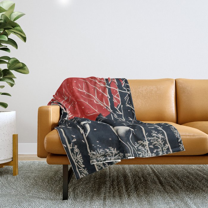 Red Moon Deer Pair Throw Blanket Gallery Image 1