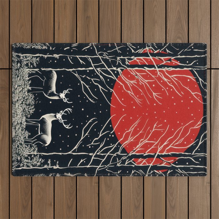 Red Moon Deer Pair Outdoor Rug Gallery Image 1