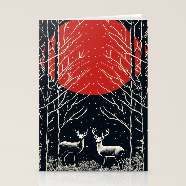Red Moon Deer Pair Stationery Card Gallery Image 2
