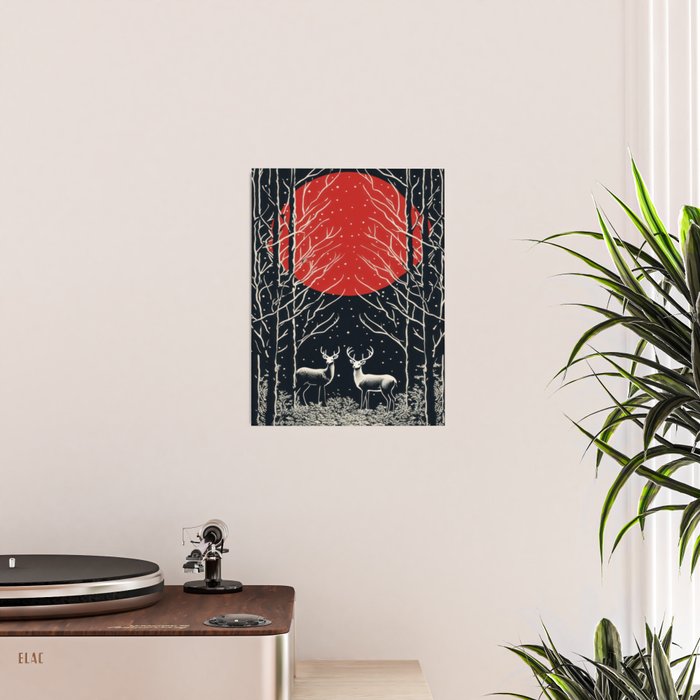 Red Moon Deer Pair Poster Gallery Image 2