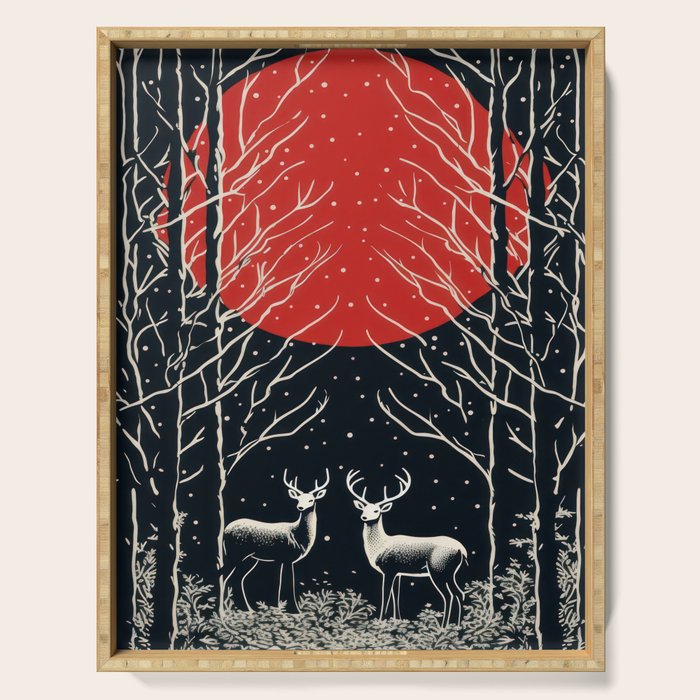 Red Moon Deer Pair Serving Tray Gallery Image 1