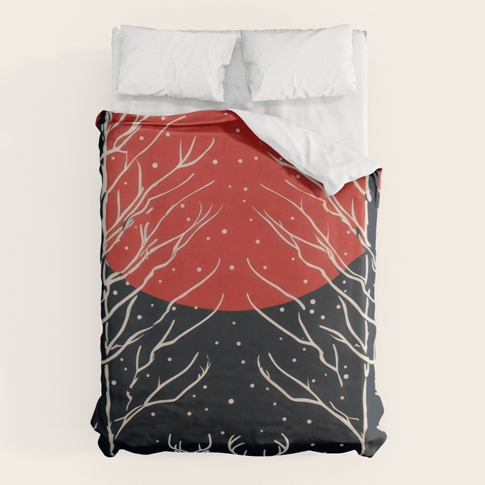 Red Moon Deer Pair Duvet Cover Gallery Image 1