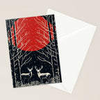 Red Moon Deer Pair Stationery Card Gallery Image 2