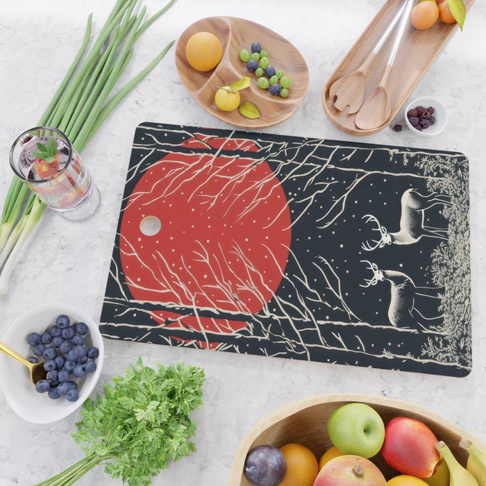 Red Moon Deer Pair Cutting Board Gallery Image 2