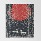 Red Moon Deer Pair Throw Blanket Gallery Image 2