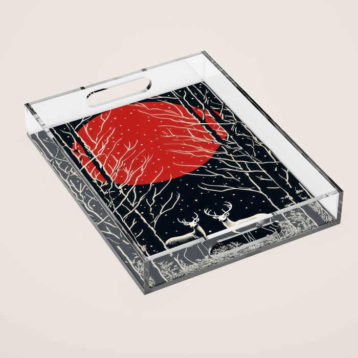 Red Moon Deer Pair Acrylic Tray Gallery Image 1