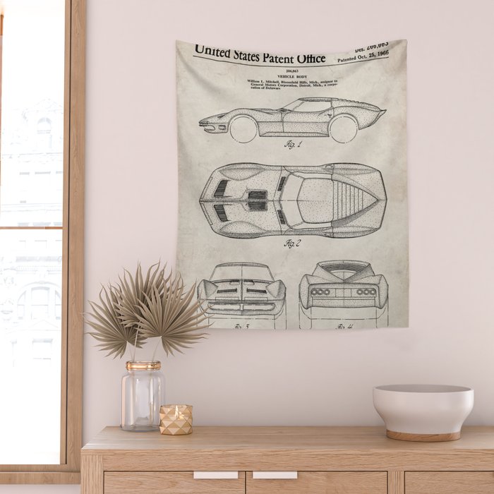 Classic Car Patent - American Car Art - Antique Wall Tapestry Gallery Image 2