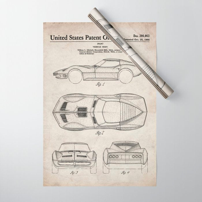 Classic Car Patent - American Car Art - Antique Wrapping Paper Gallery Image 1