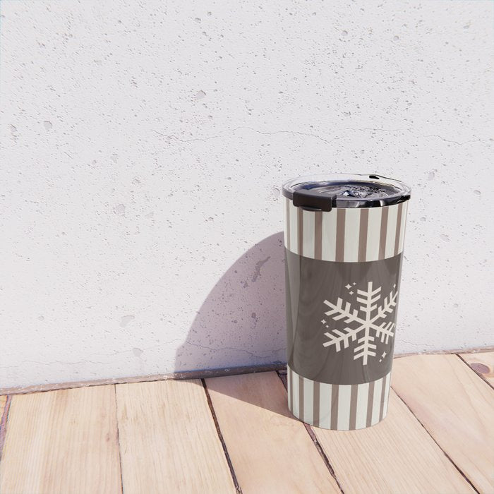 Snowflake Brown Striped Travel Mug Gallery Image 4
