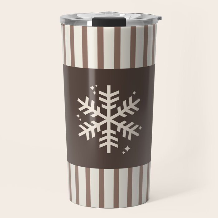 Snowflake Brown Striped Travel Mug Gallery Image 1