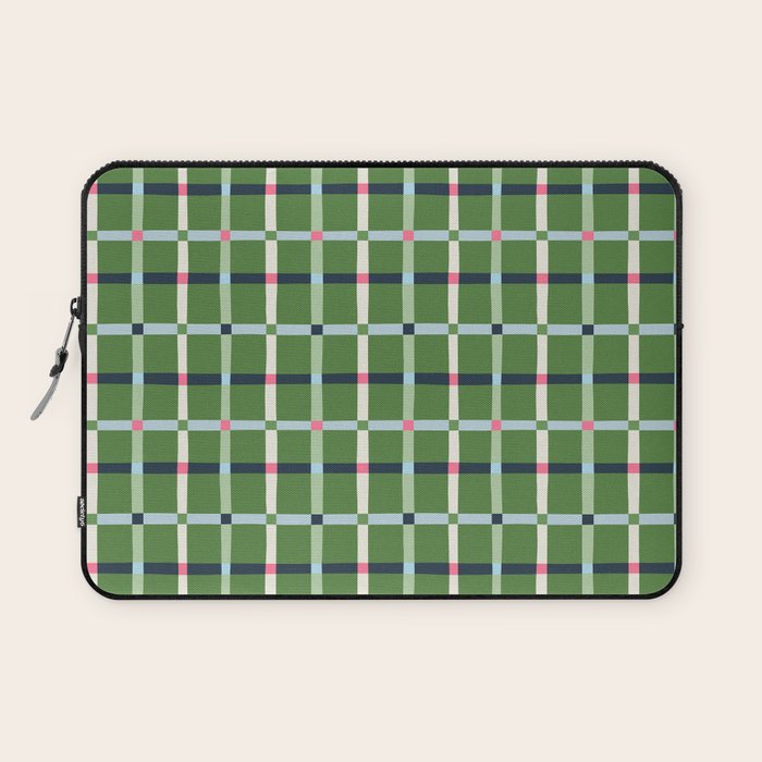 Windowpane Plaid Blue Pink on Green Laptop Sleeve Gallery Image 1