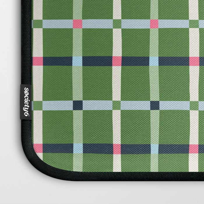 Windowpane Plaid Blue Pink on Green Laptop Sleeve Gallery Image 3