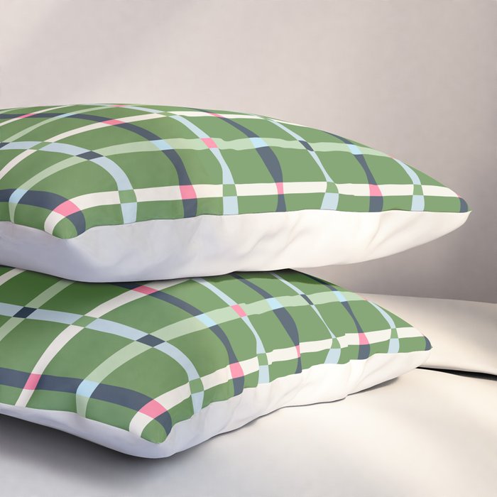 Windowpane Plaid Blue Pink on Green Pillow Sham Gallery Image 3