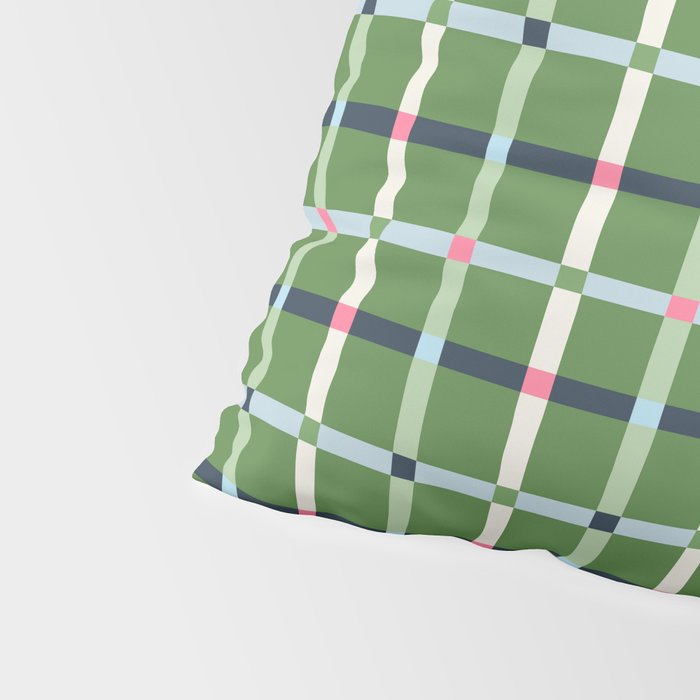 Windowpane Plaid Blue Pink on Green Pillow Sham Gallery Image 4