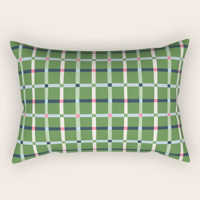 Windowpane Plaid Blue Pink on Green Rectangular Pillow Gallery Image 1