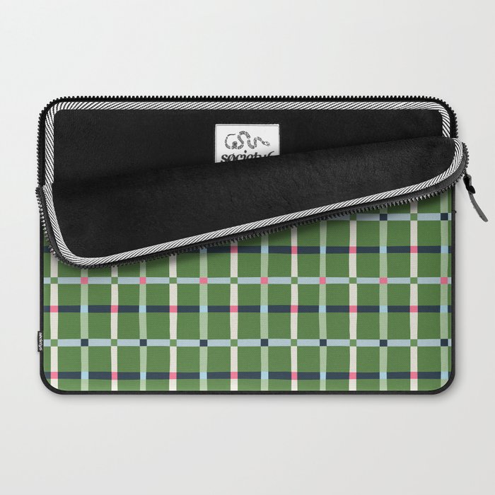 Windowpane Plaid Blue Pink on Green Laptop Sleeve Gallery Image 2