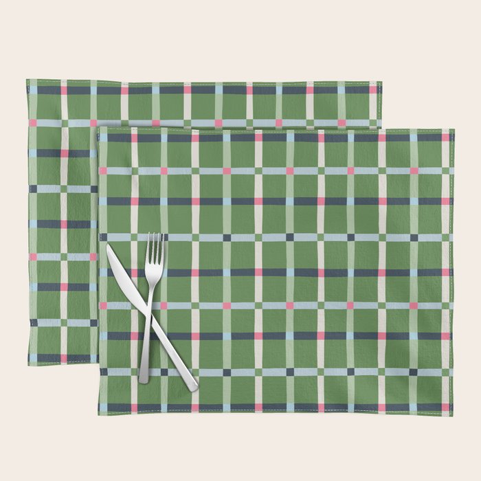 Windowpane Plaid Blue Pink on Green Placemat Gallery Image 1