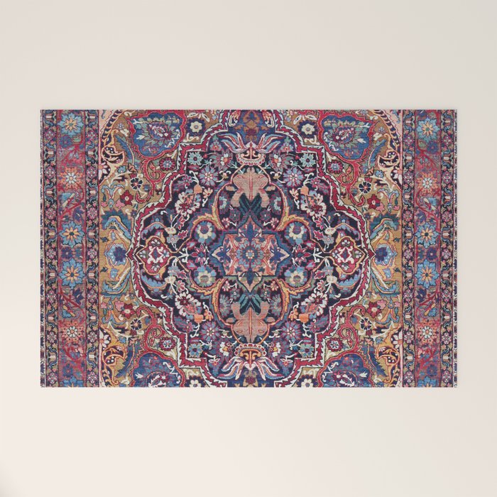 Antique Ornate Plum Spice Persian Kirman Rug Welcome Mat Gallery Image 1
