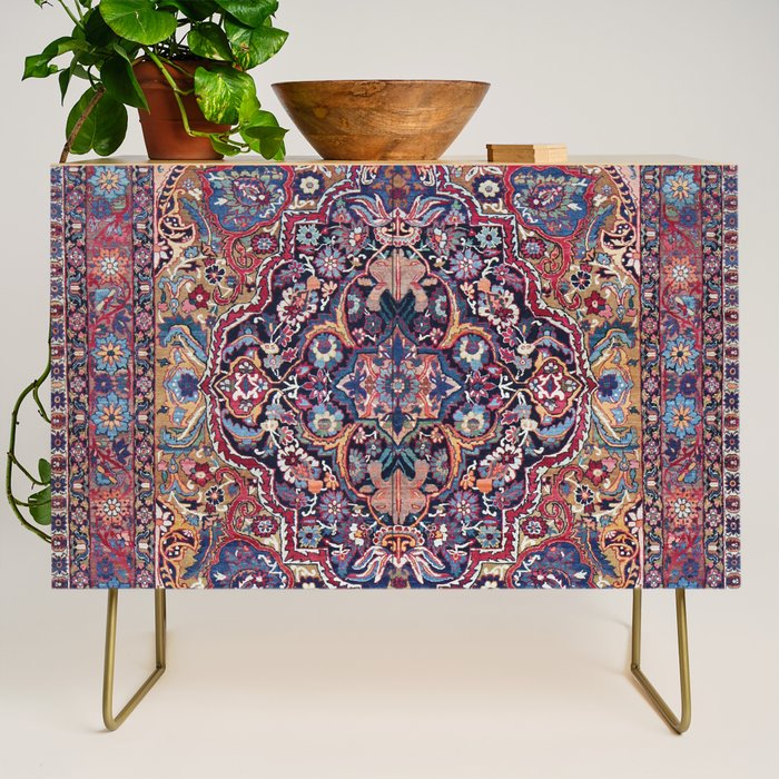 Antique Ornate Plum Spice Persian Kirman Rug Credenza Gallery Image 1