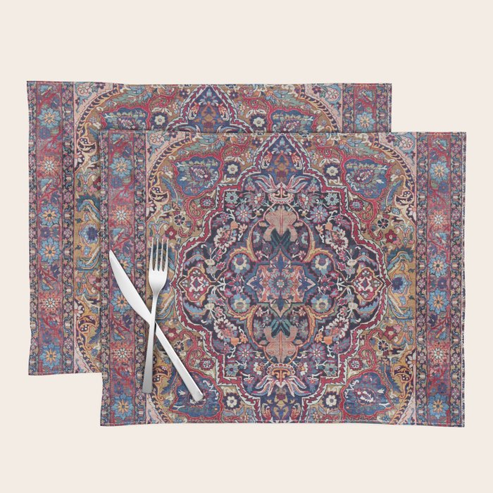 Antique Ornate Plum Spice Persian Kirman Rug Placemat Gallery Image 1