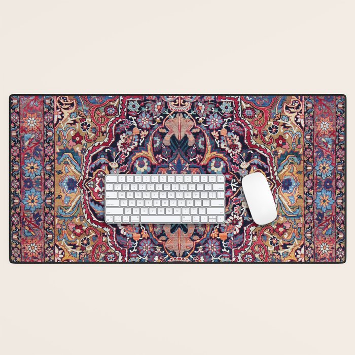 Antique Ornate Plum Spice Persian Kirman Rug Desk Mat Gallery Image 1
