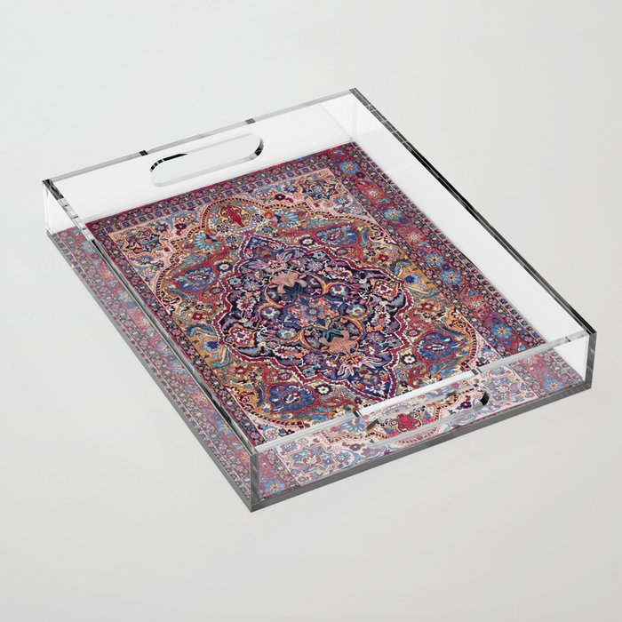 Antique Ornate Plum Spice Persian Kirman Rug Acrylic Tray Gallery Image 1